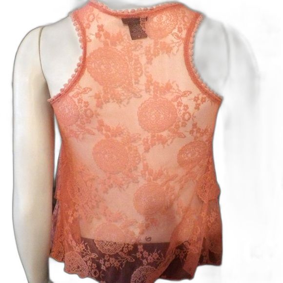 Rue 21 Tank Top All Lace Coral Camisole Ruffled Size Medium Layered Sexy - Picture 2 of 6